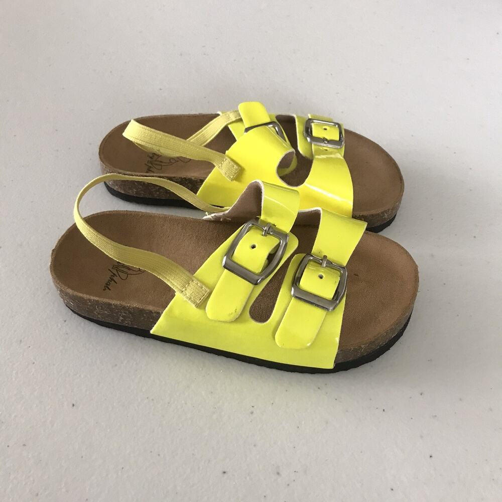 Baby Phat Sandals Girls Size 10T Slip On Slides Yellow Faux Patent Buckles NEW
